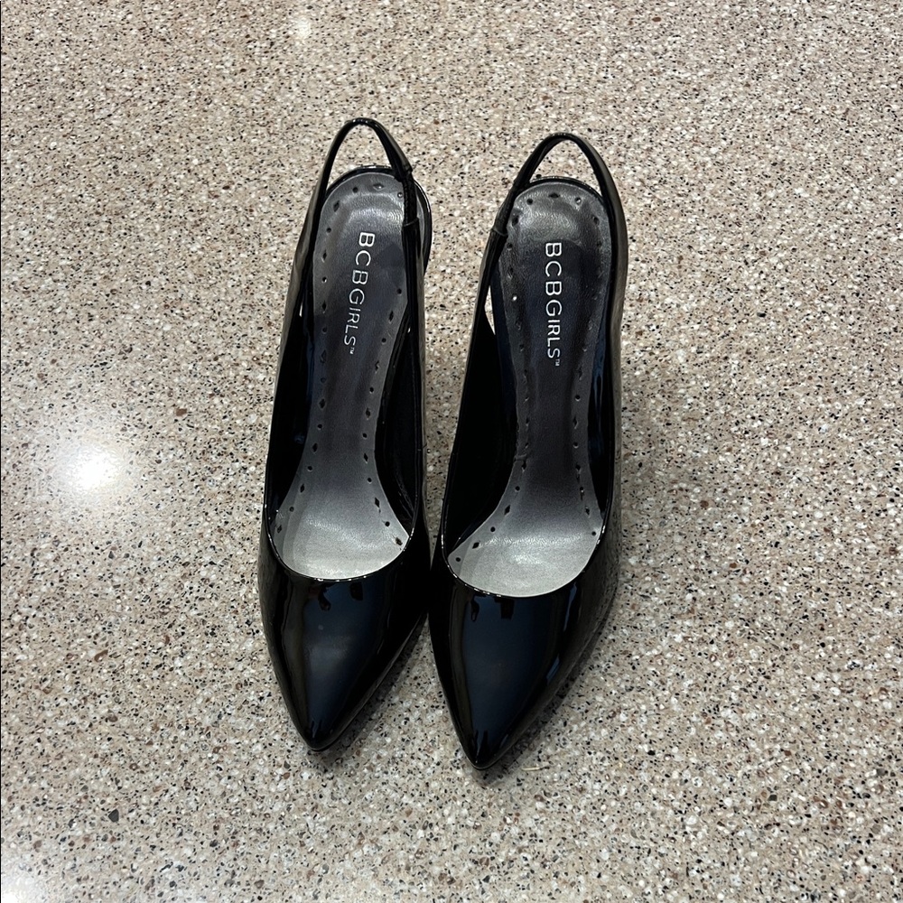 BCBGirls Glossy Black Slingback Heels